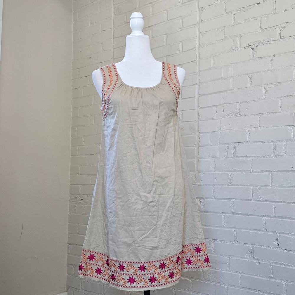 Tan Shift Summer Dress w/ Bohemian Embroidery┃Calypso St Barth for Target XS